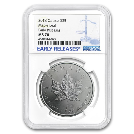 2018 Canada 1 oz Silver Maple Leaf MS-70 NGC (Early Release) 2018 Canada 1 oz Silver Maple Leaf MS-70 NGC (Early Release)